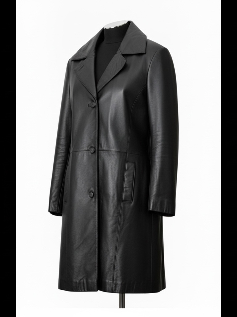 Danier Black Leather Longline Button Coat with removable liner - Picture 2 of 14